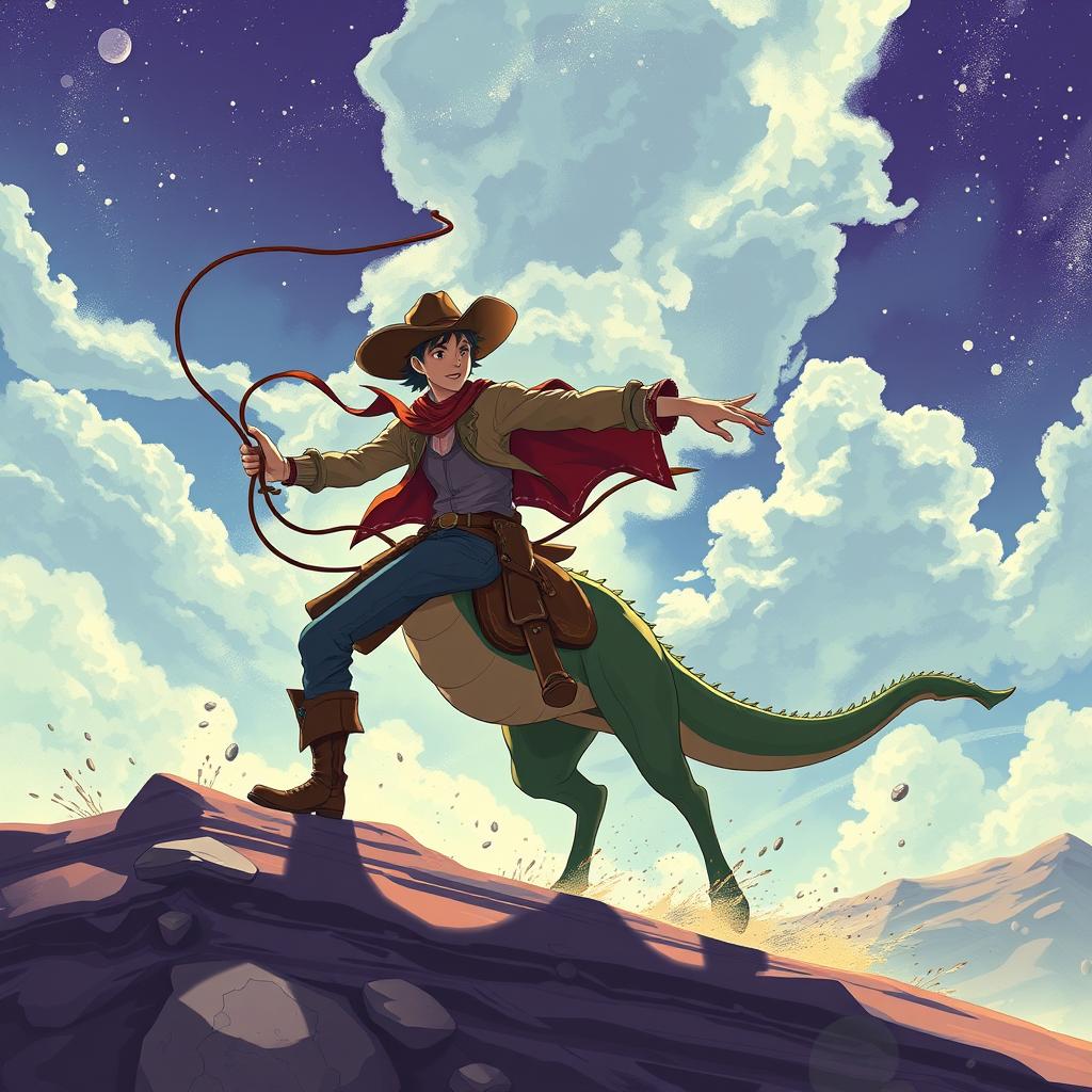 Download Anime Cowboy Lassoing Dragon