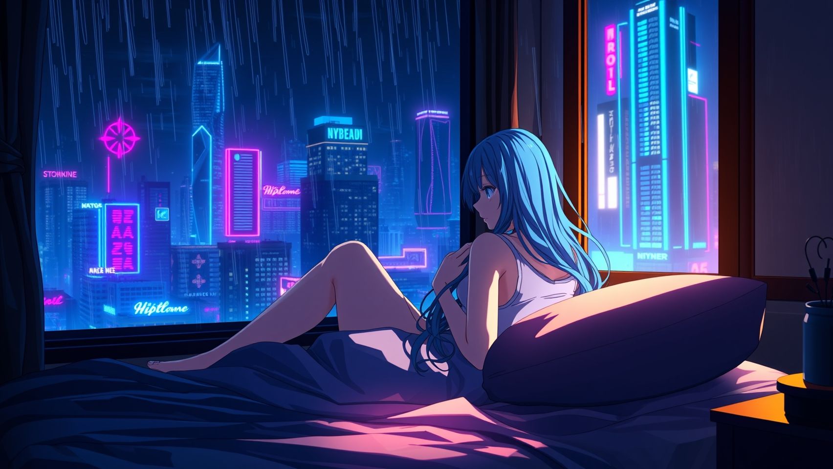 Download Anime Gamergirl With Blue Long Hair