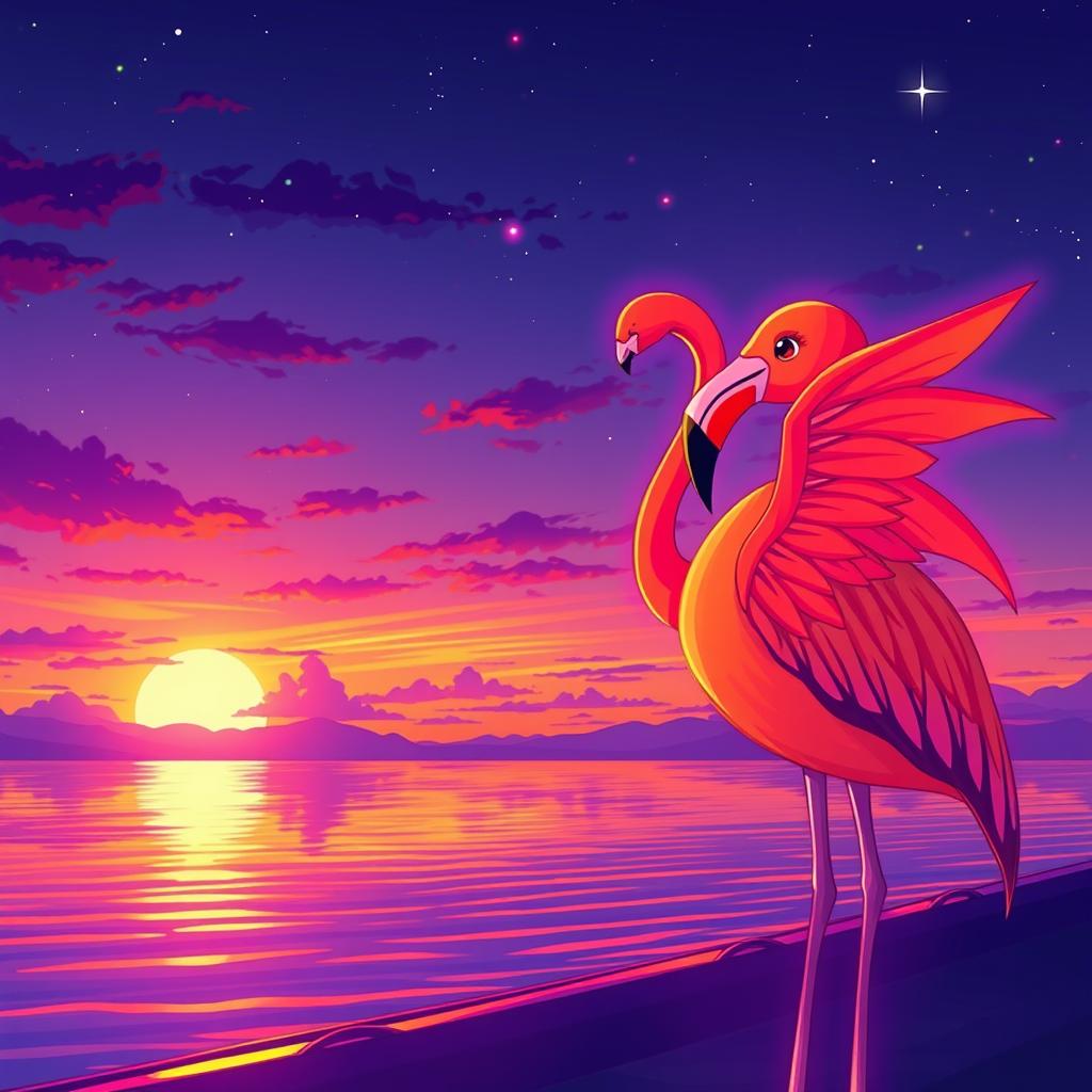 Download Anime Orange Purple Flamingo