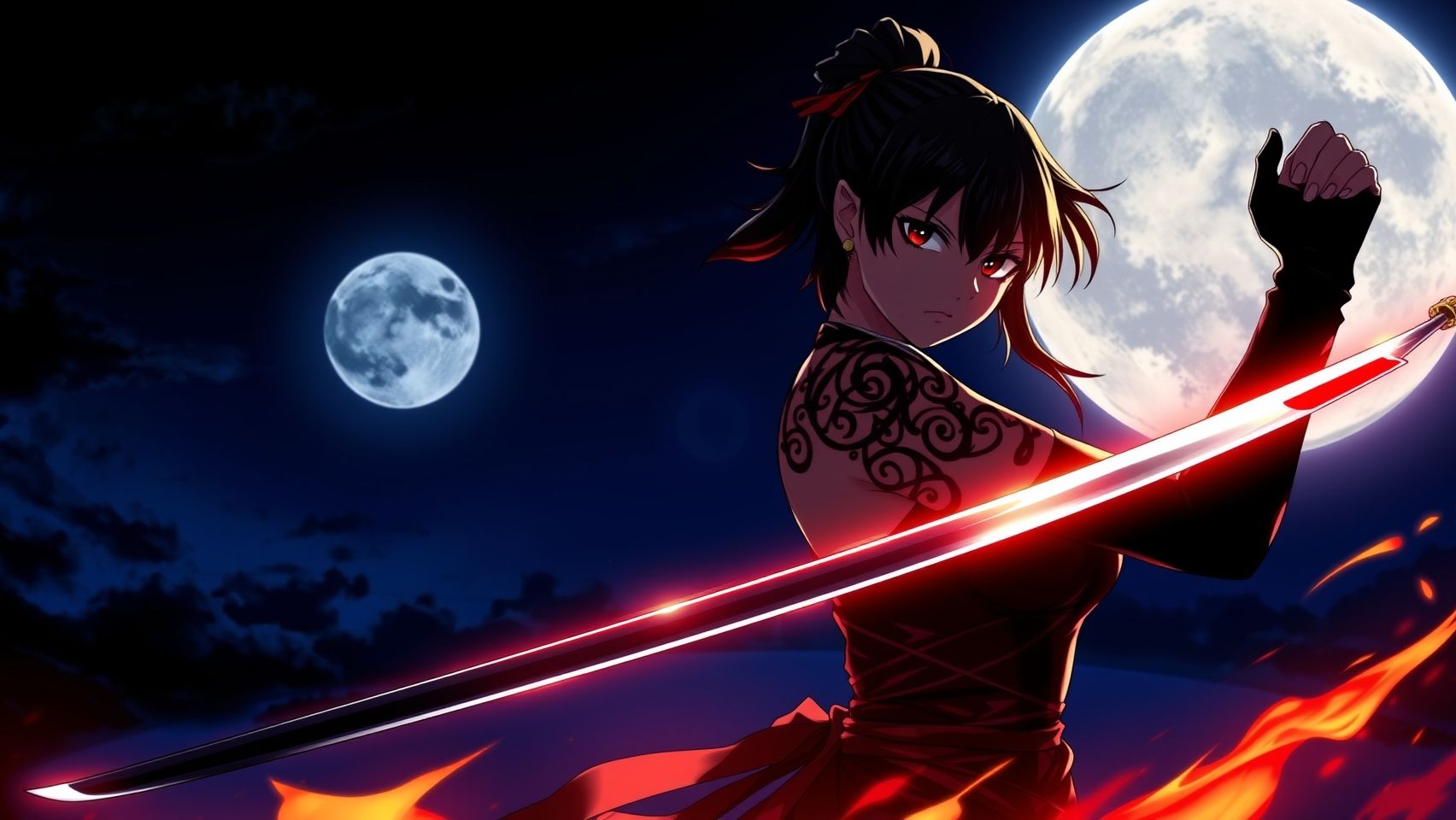 Download Anime Shinobi Girl With Katana Tattos