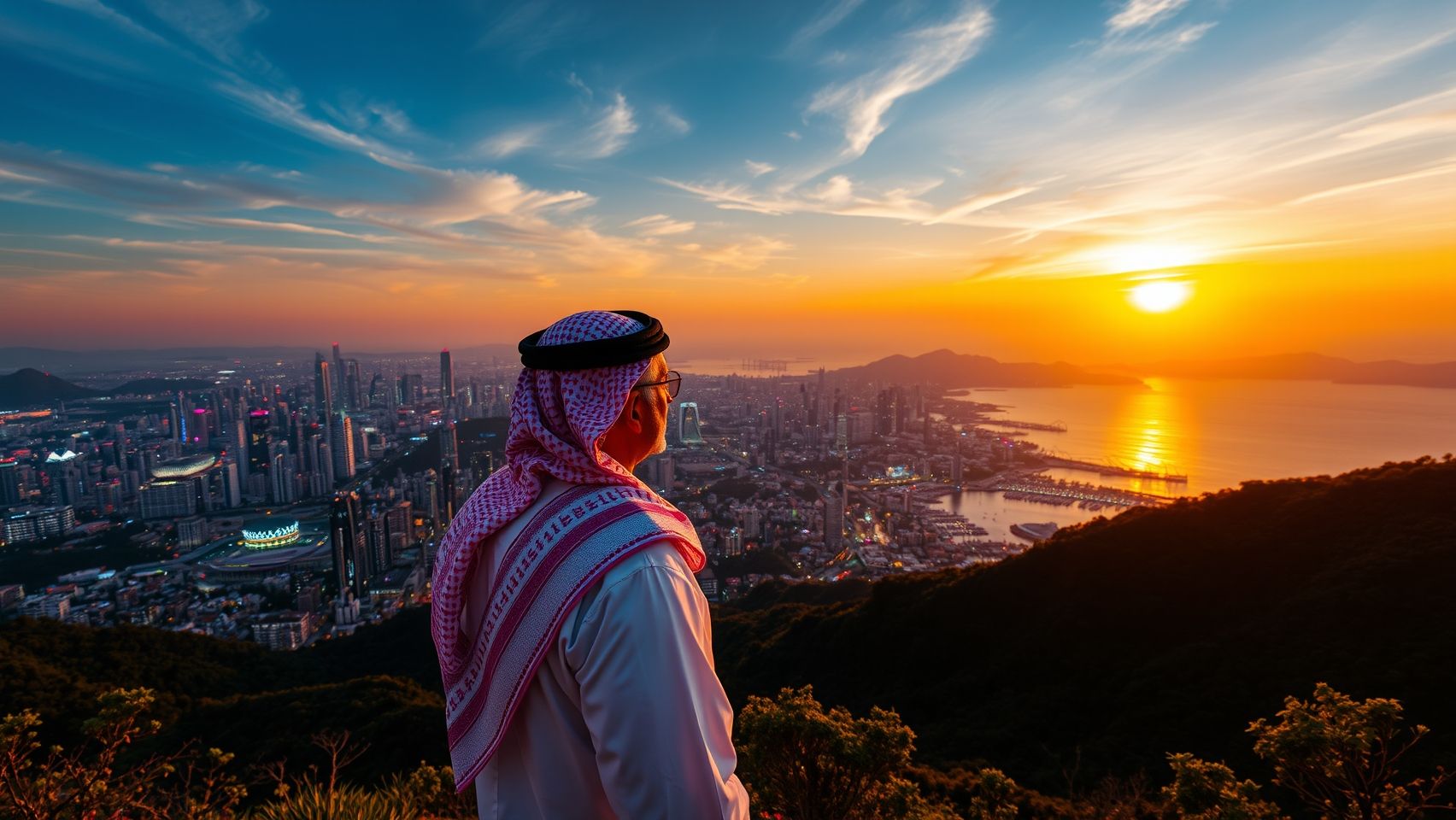 Download Arab Man Looking At Busan From