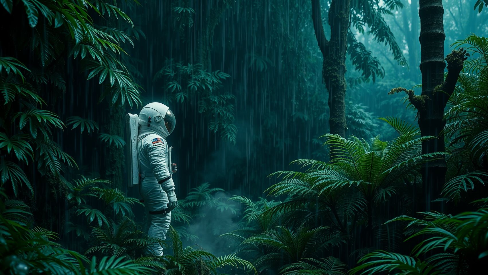 Download Astronaut In A Rainy Jungle Cold