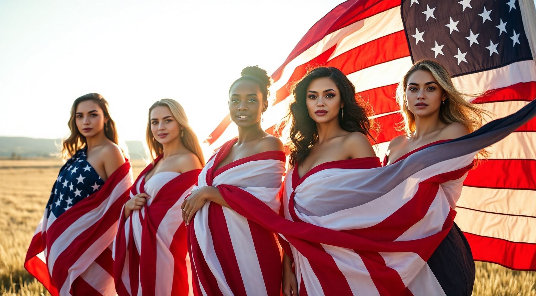 Download Beautiful Women With American Flag