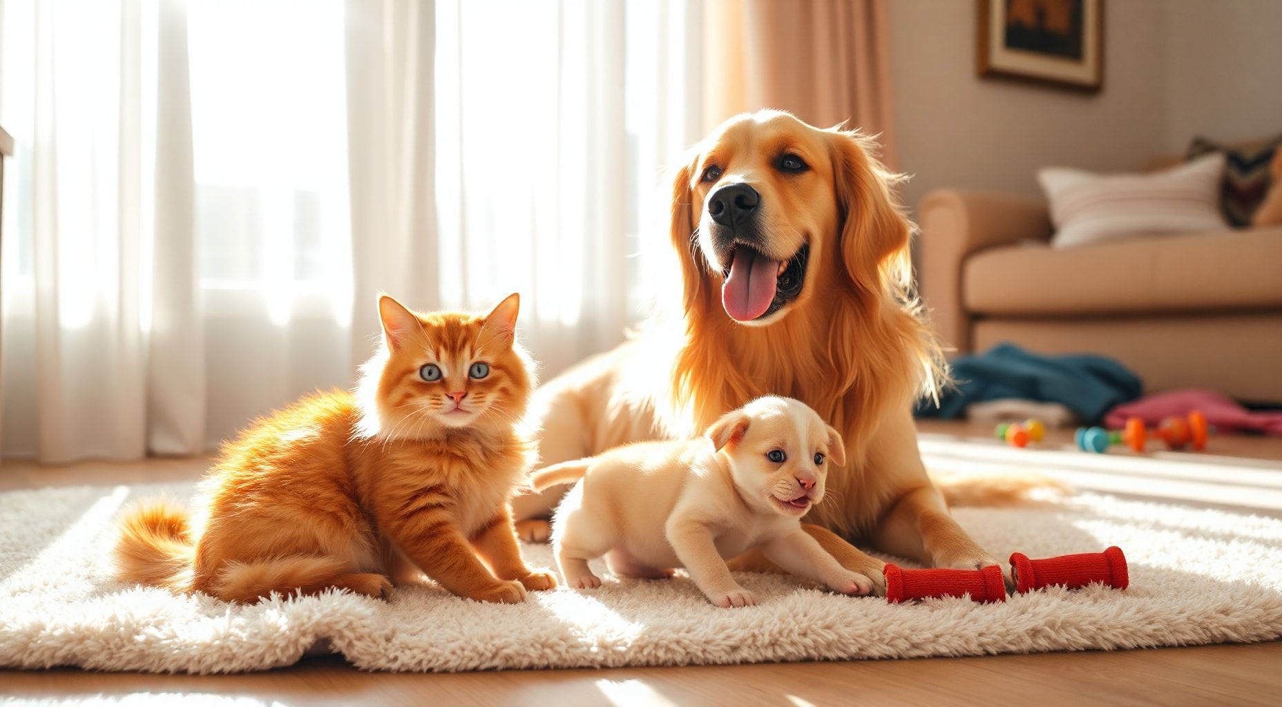 Download Cat And Dog With Their Baby