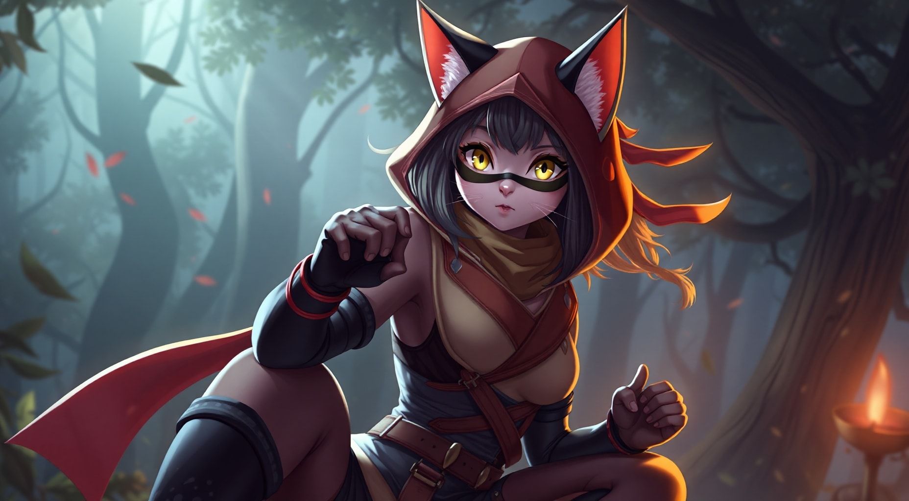 Download Cat Egirl Ninja Outfit In Night