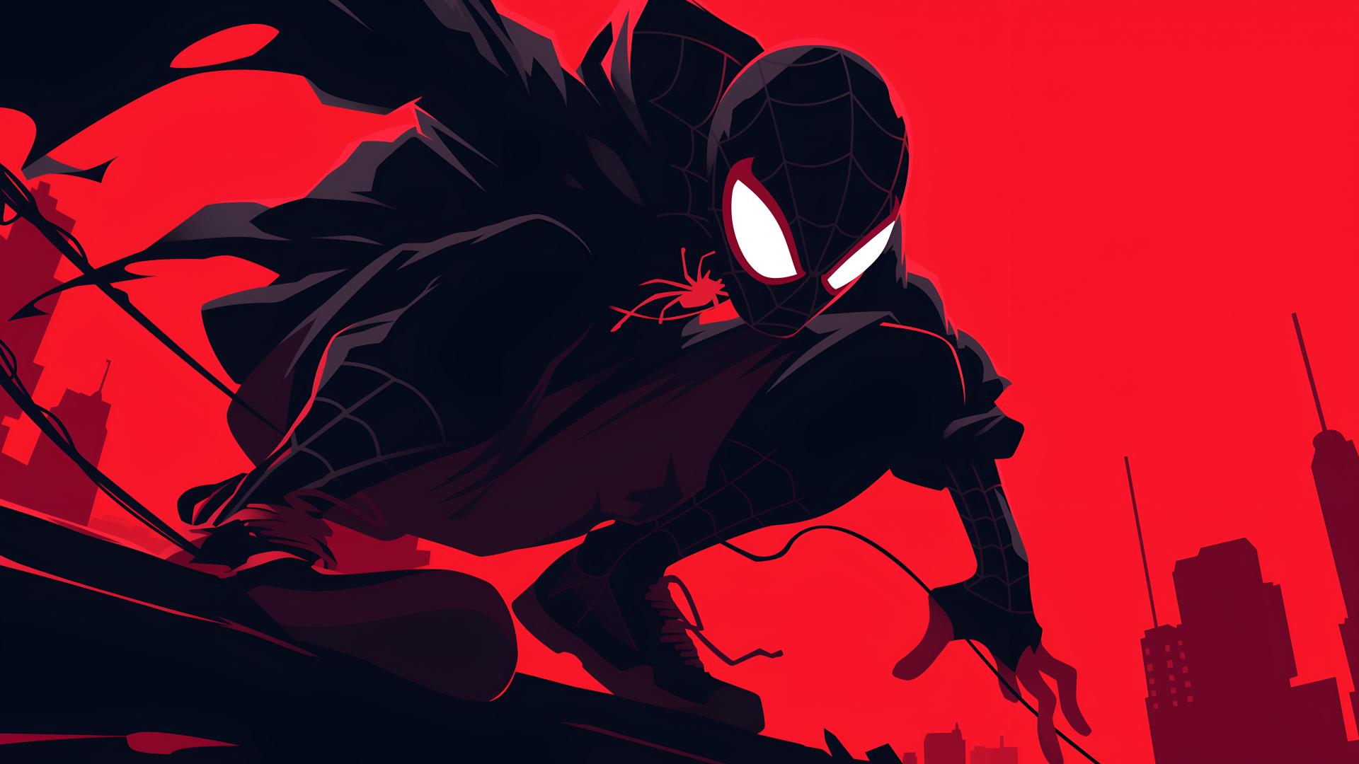 Download Miles Morales Spiderman Red Background Desktop Wa