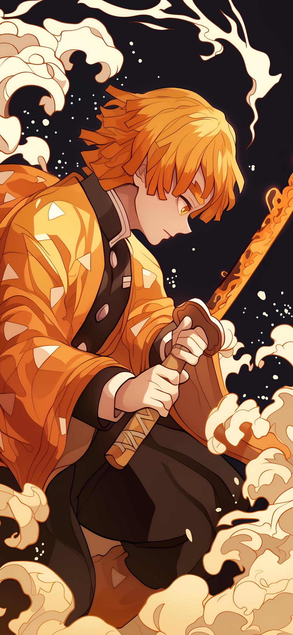 Download Zenitsu Demon Slayer Thunder Breathing Flame Sword Wallpaper