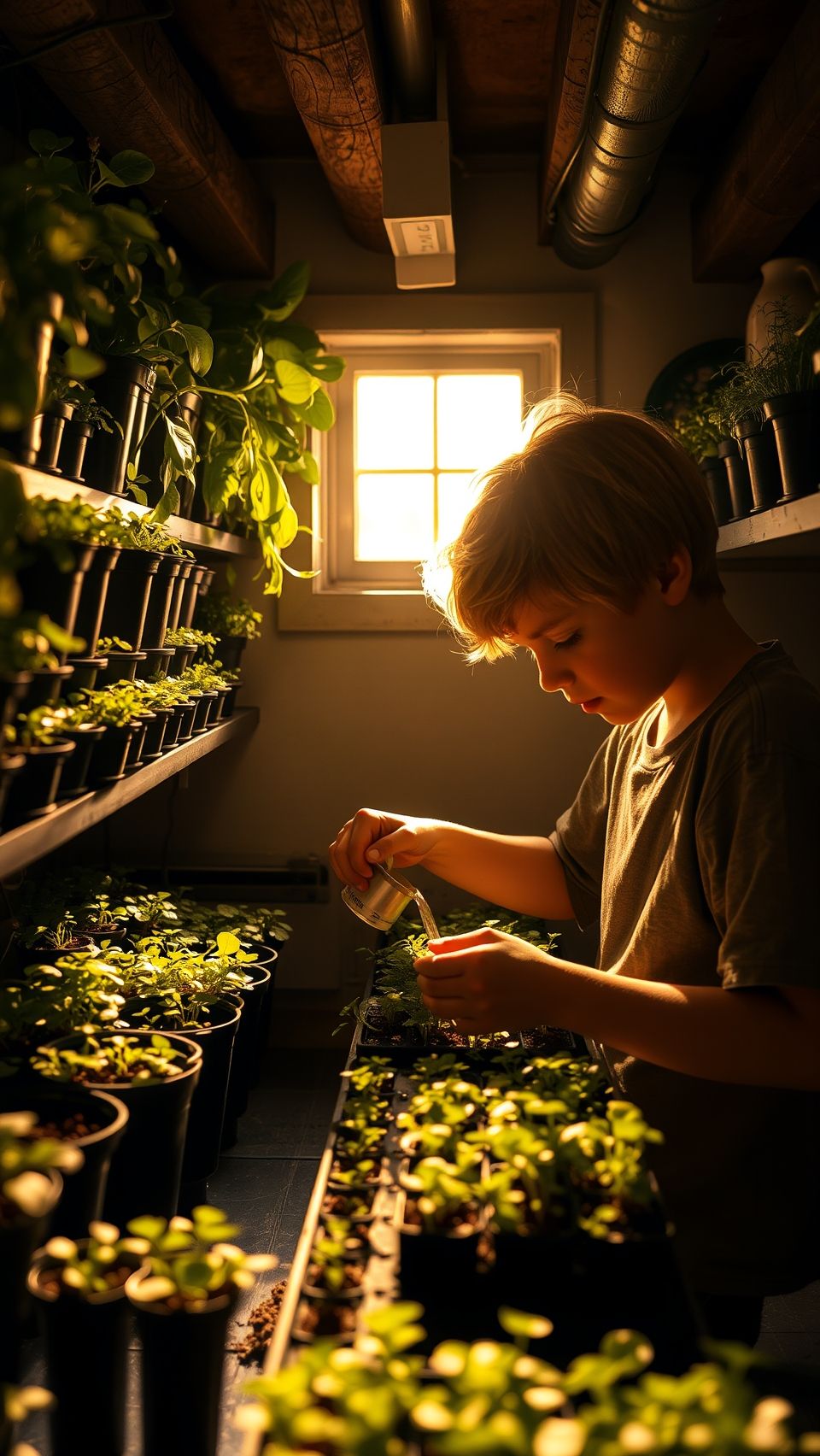 Download Cute Boy Taking Care Microgreens At