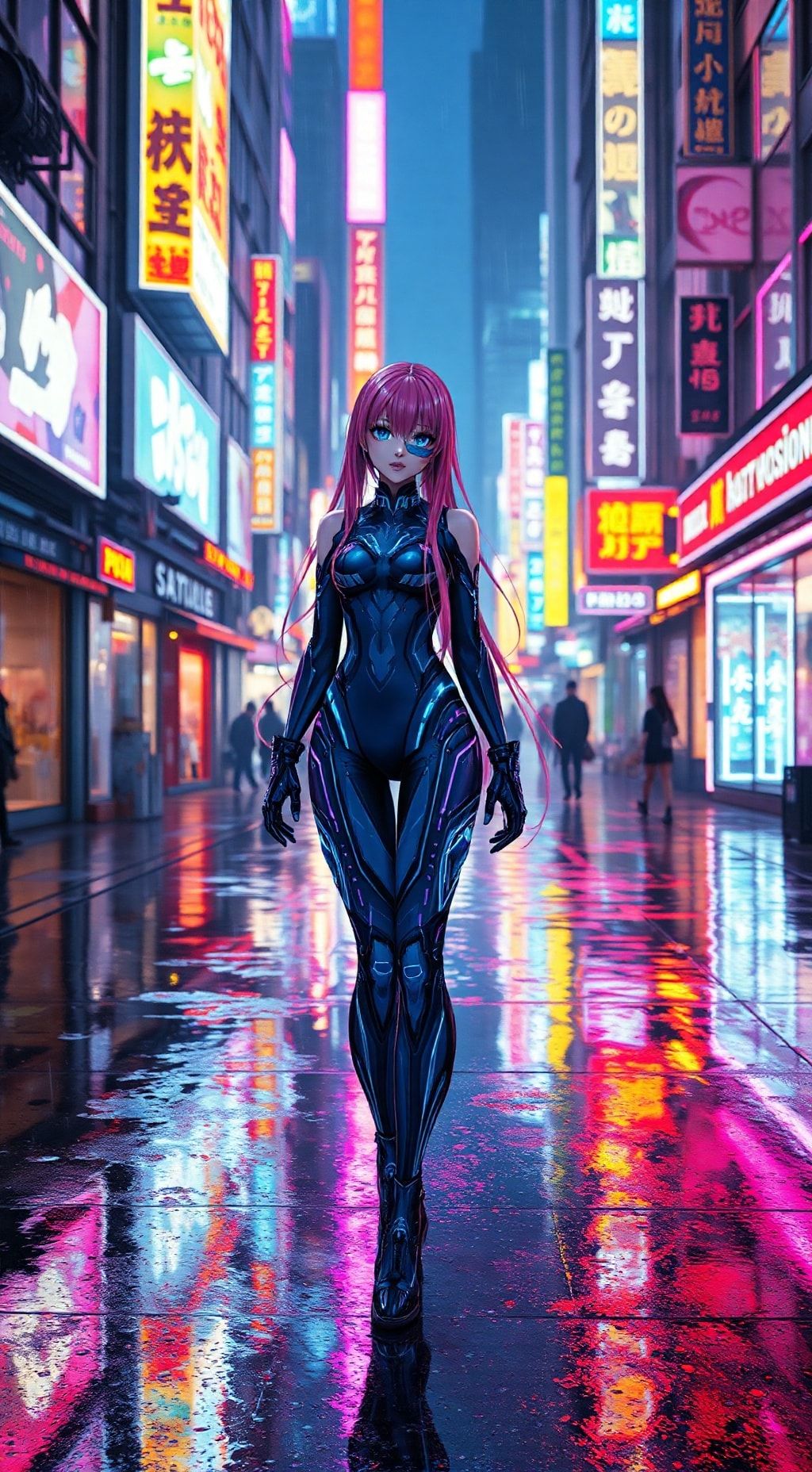 Download Cyberpunk Anime Girl Standing In Steet