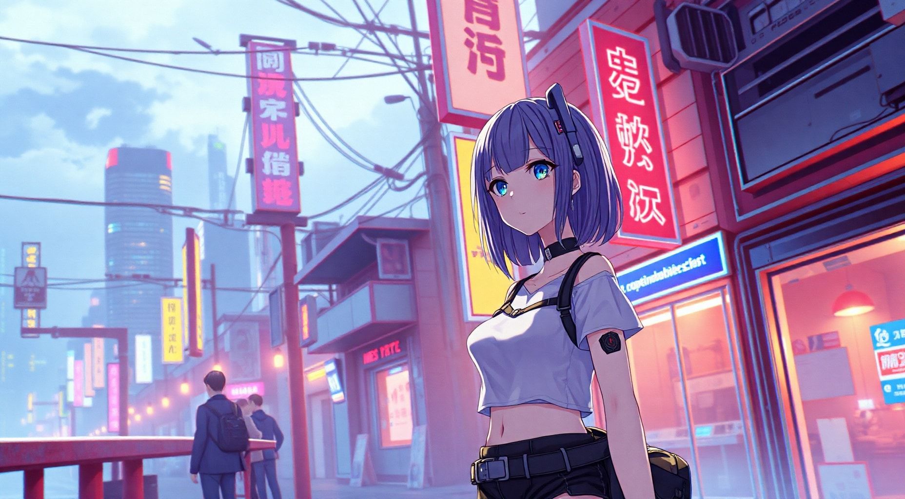 Download Cyberpunk Anime Girl Standing In Steet