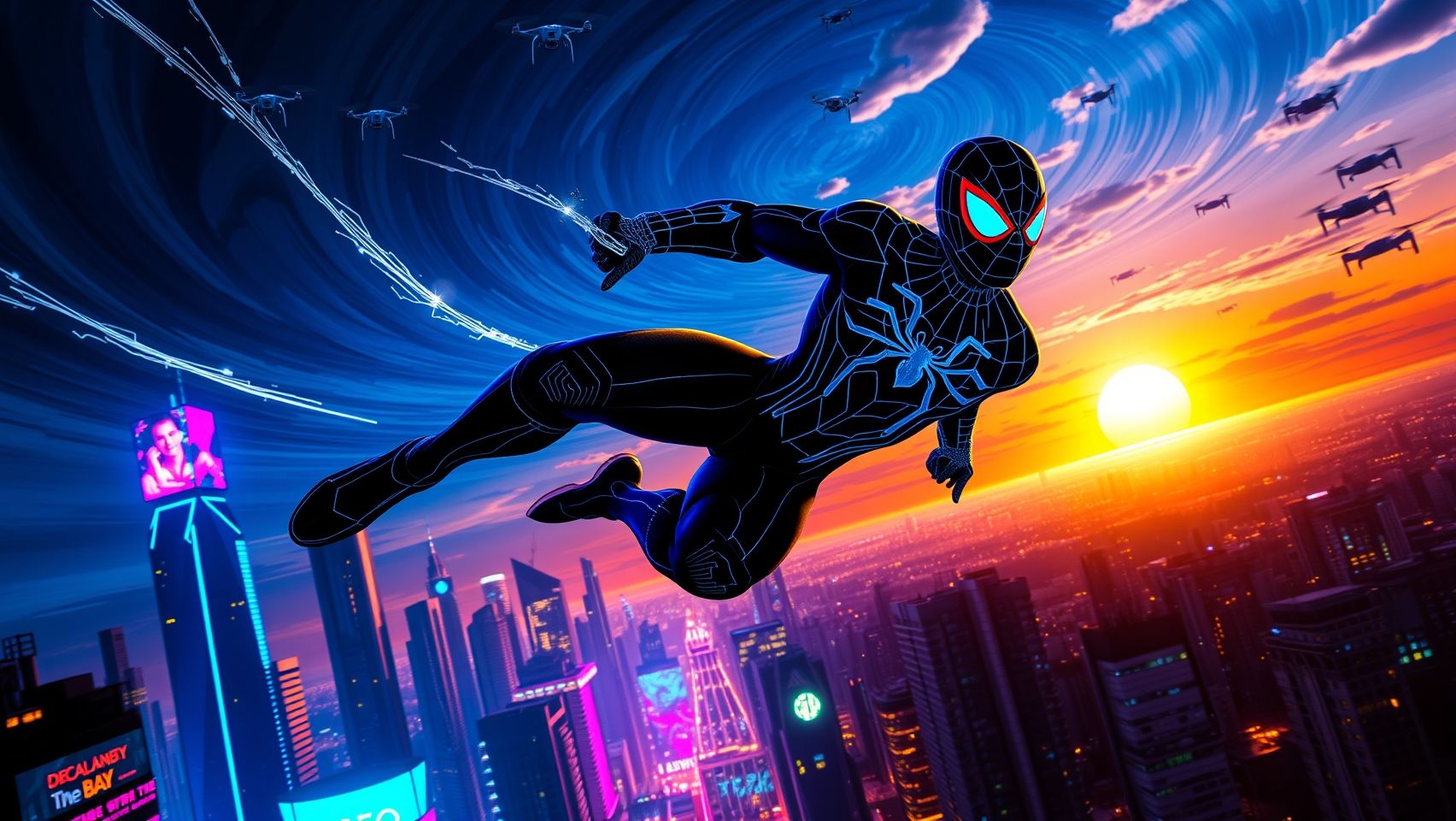 Download Cyberpunk Spiderman In The Sky