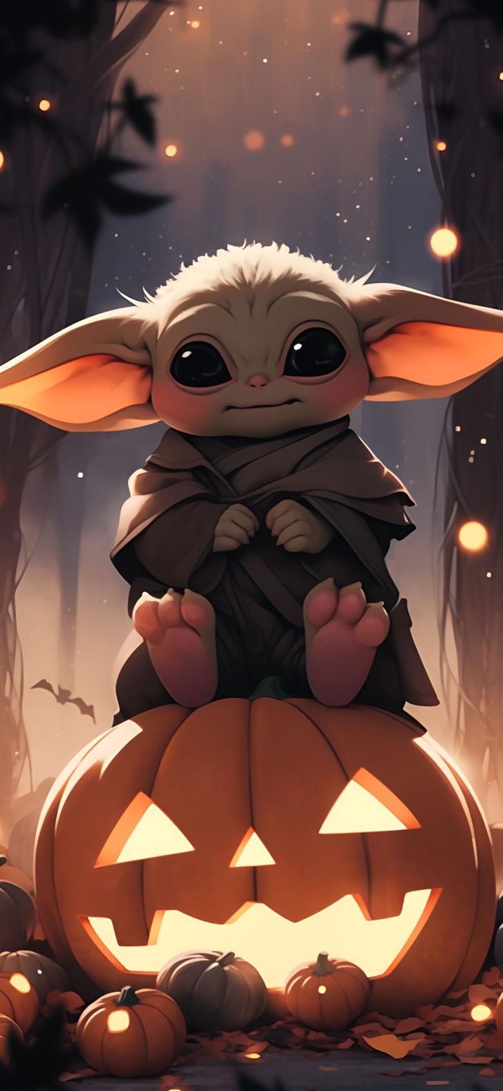 Download Baby Yoda On Pumpkin Halloween