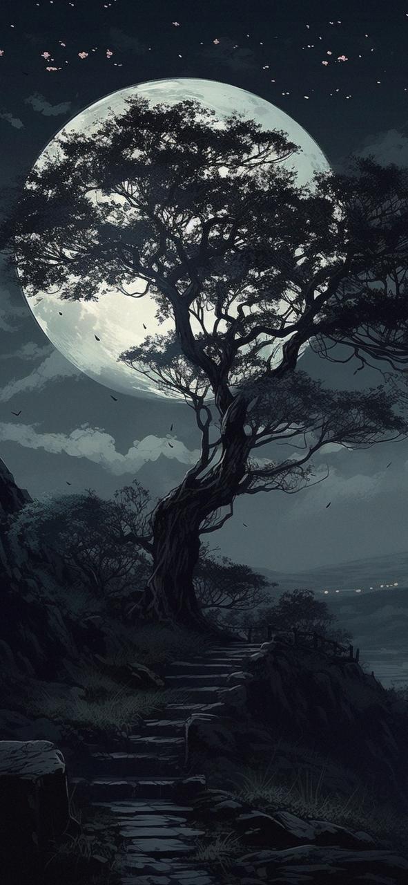 Download Night Moon Tree Art