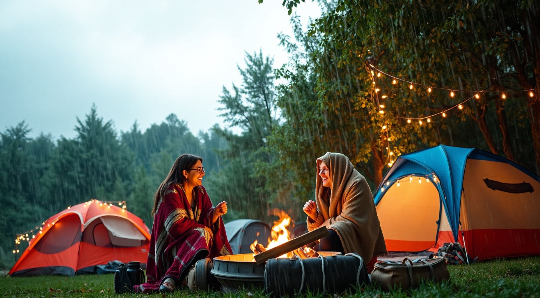 Download Dreamy Camping Its Raining And Couples