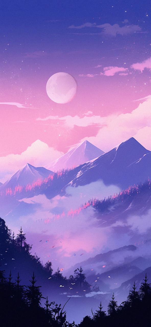 Download Mountains Moon Purple