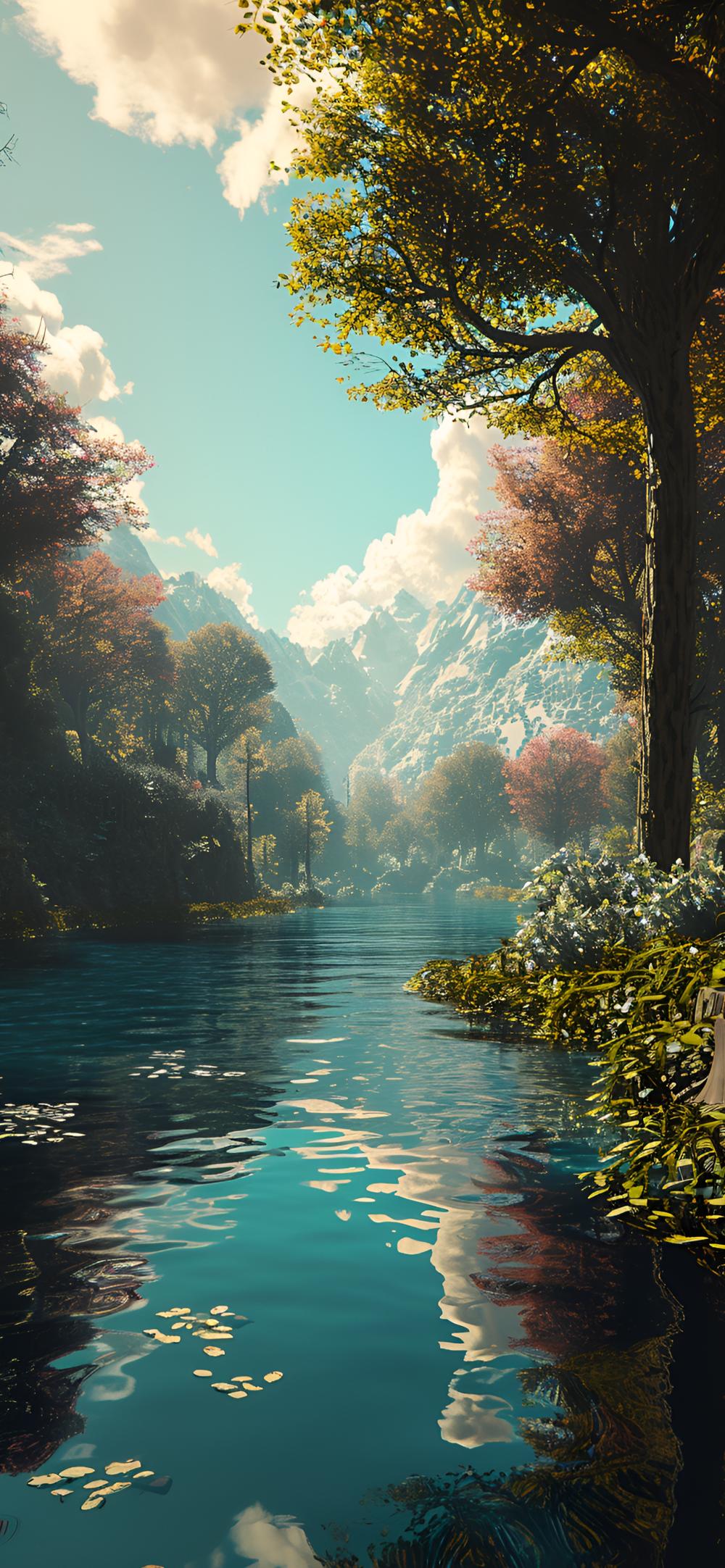 Download Serene River Mountain Landscape