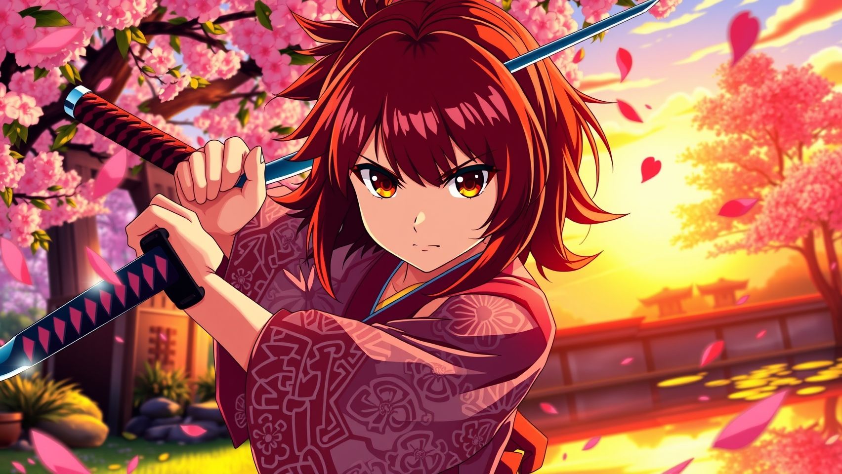 Download Girl Katana Anime Red