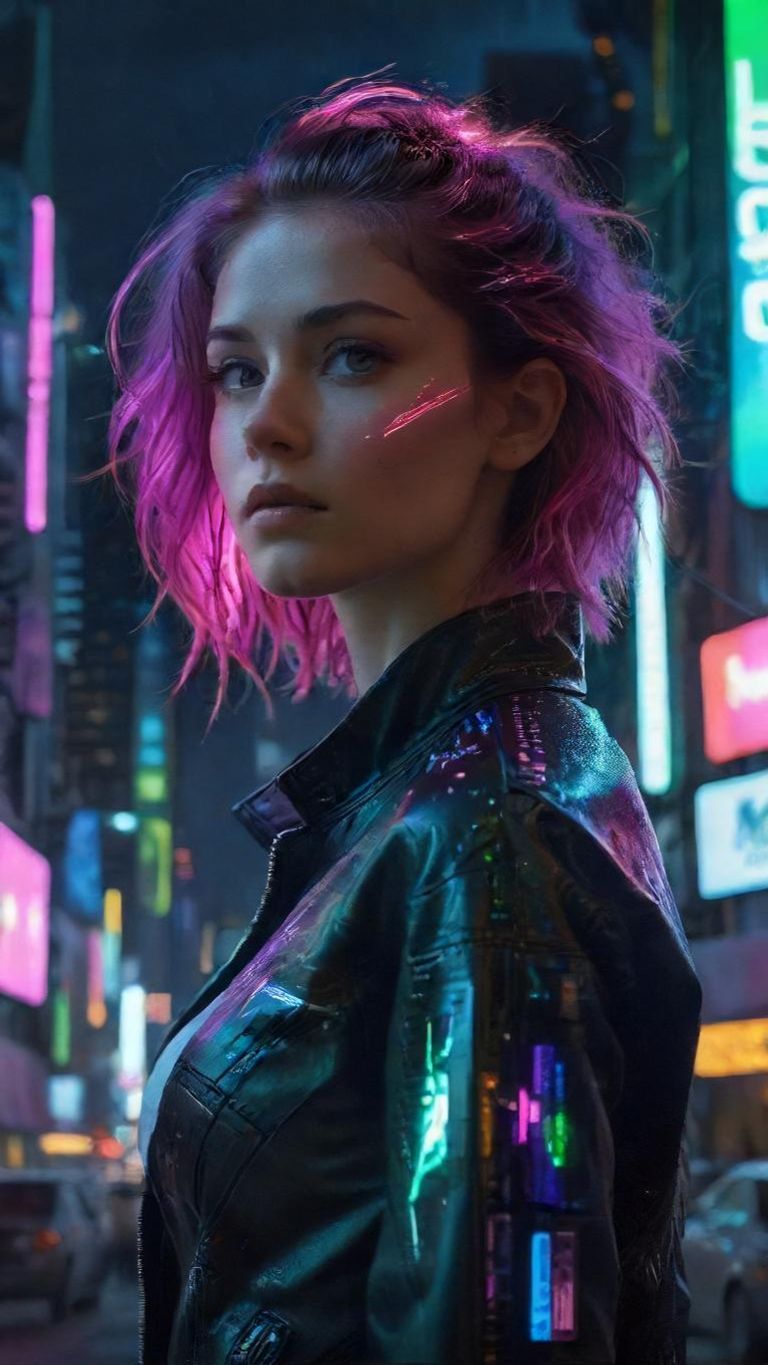 Download Girl Multicolored Hair In Cyberpunk