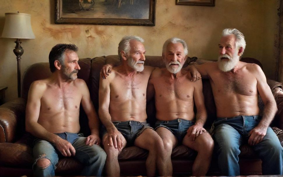 Download Grandpa And Dad Both Shirtless Sitting