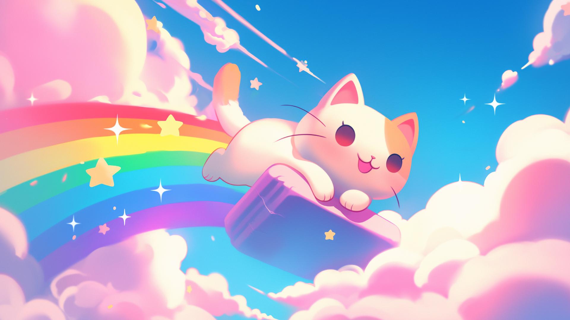 Download Cute Kitten Rainbow Adventure Desktop Wallpaper