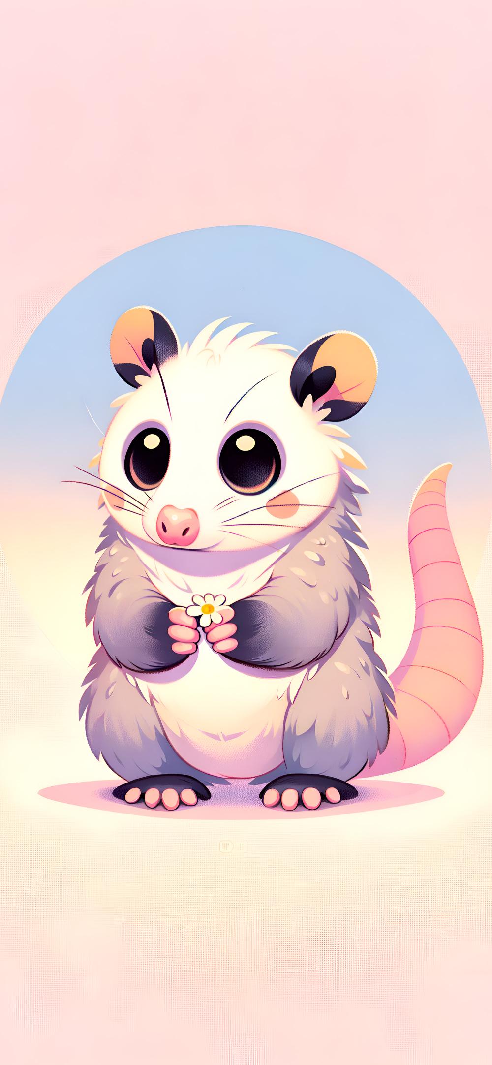 Download Cute Opossum Holding Flower