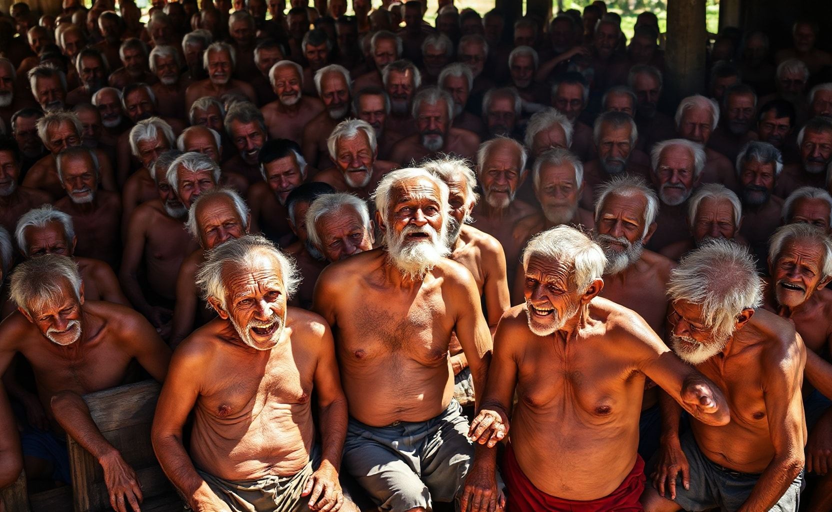 Download Huge Group Of Shirtless Old Men