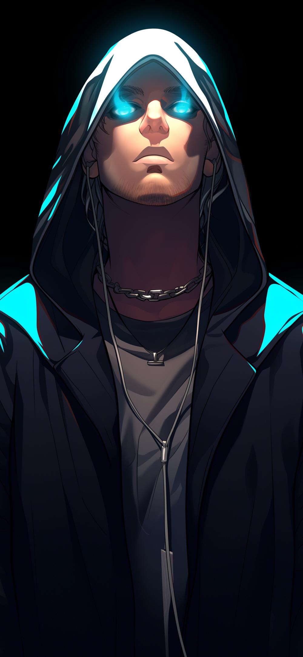 Download Hooded Rapper With Glowing Neon Eyes