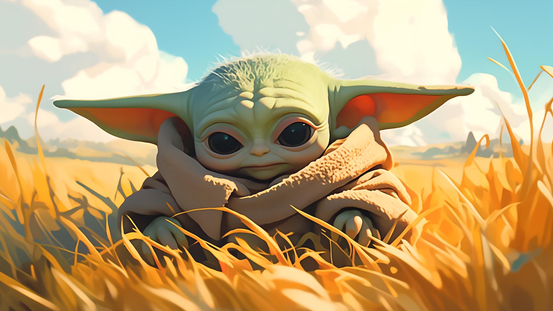 Download Baby yoda van gogh style desktop wallpaper 4k