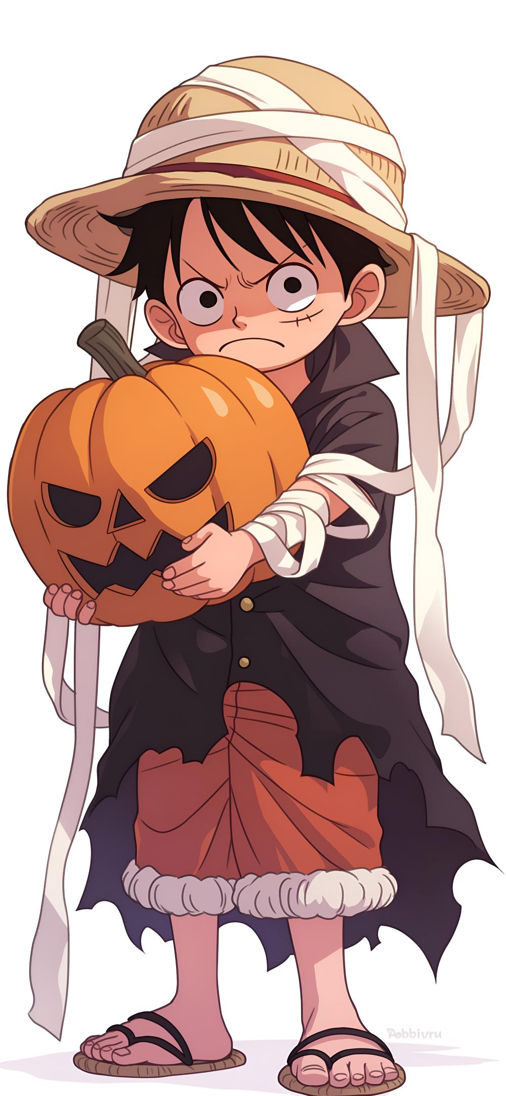 Download Luffy Holds Pumpkin Halloween One Piece