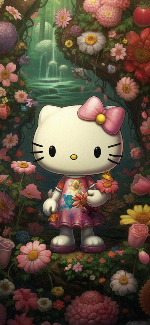 Download Hello Kitty Among The Flowers