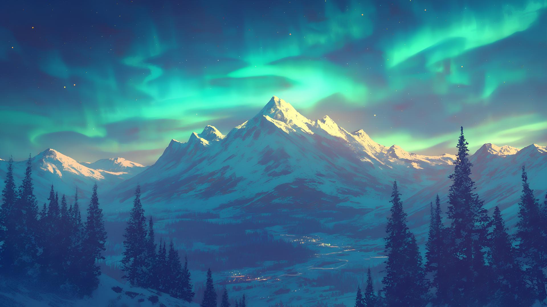 Download Northern Lights Mountain Landscape 4k