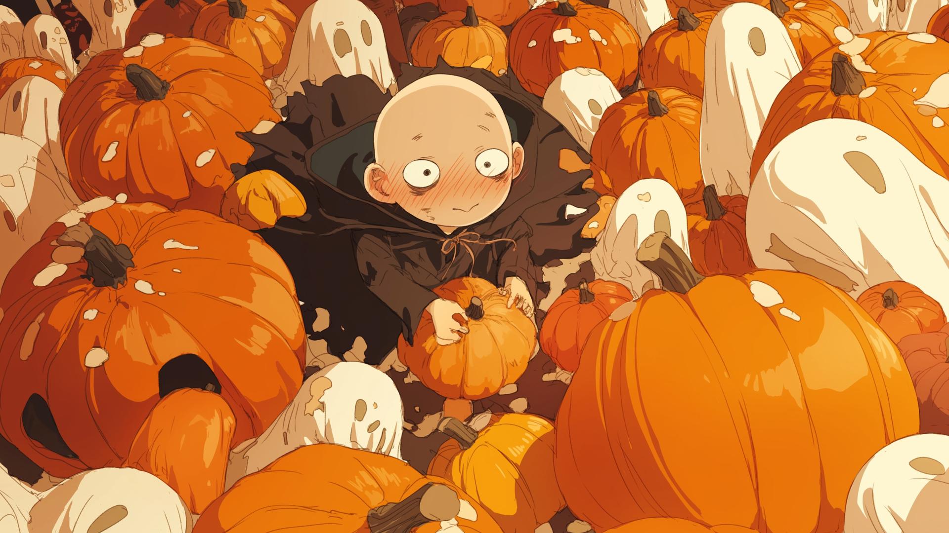 Download Saitama One Punch Man Halloween Pumpkins Desktop Wallpaper