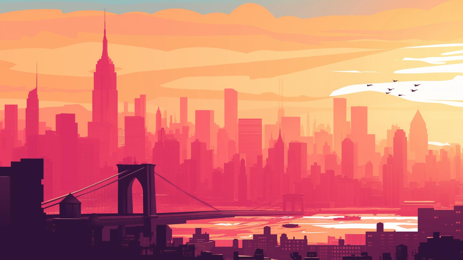 Download new-york-city-sunset-skyline-desktop-wallpaper