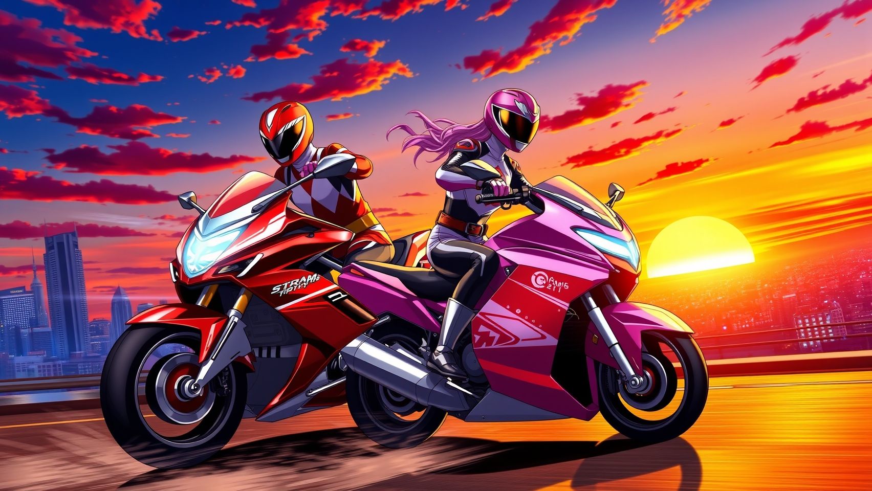 Download Moto Power Ranger Rojo Y Rosada