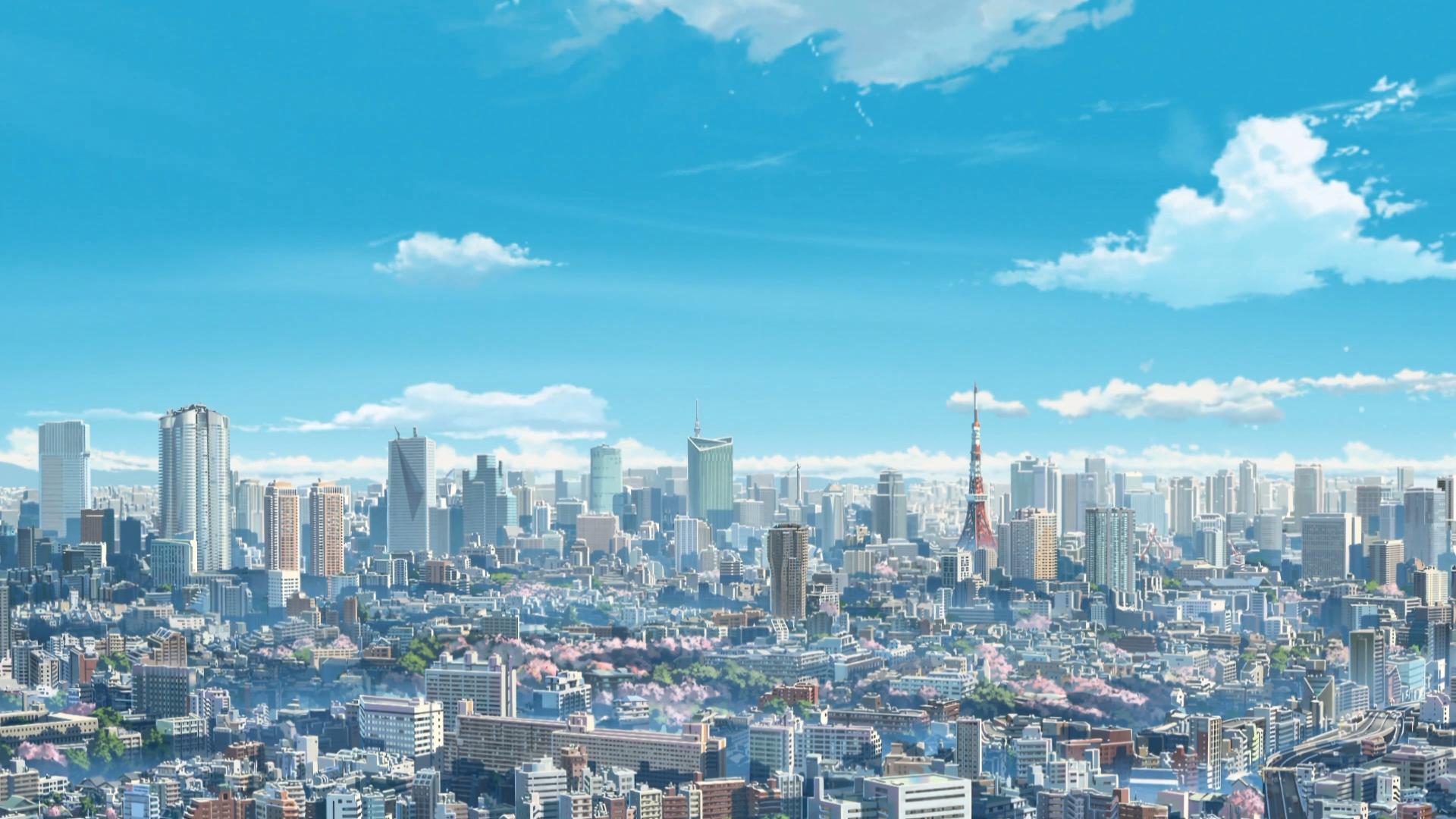 Download city buildings anime illustration