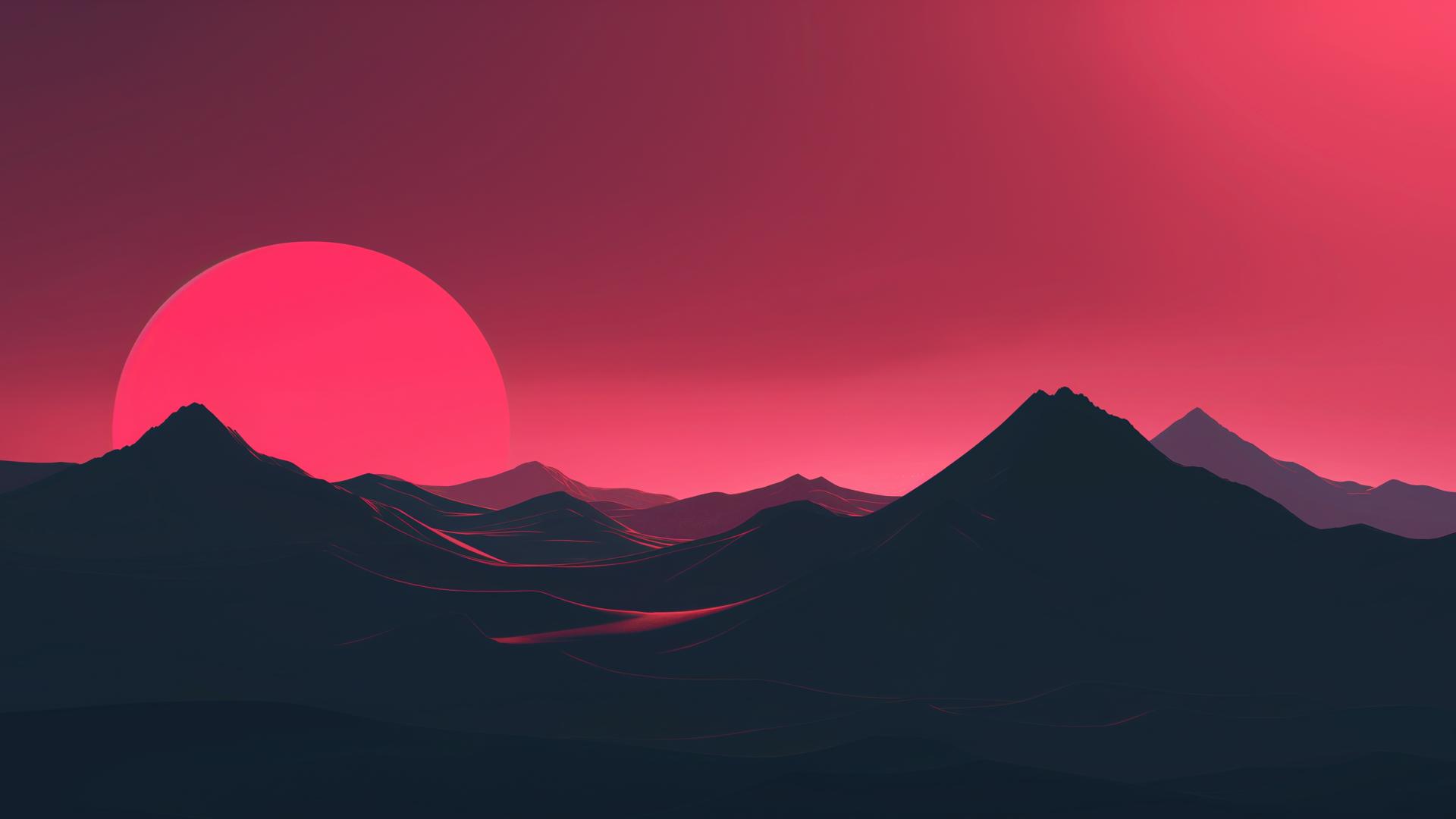 Download Crimson Sunset Mountain Range Desktop