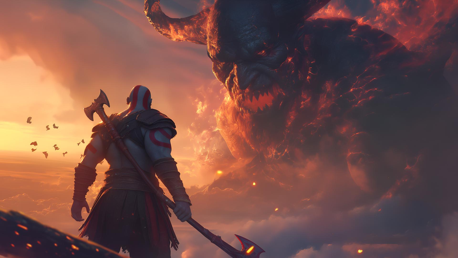 Download God Of War Kratos Monster Desktop Wallpaper 4k