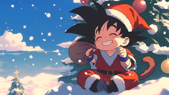 Download Goku Santa Claus Snowy Christmas Desktop Cover