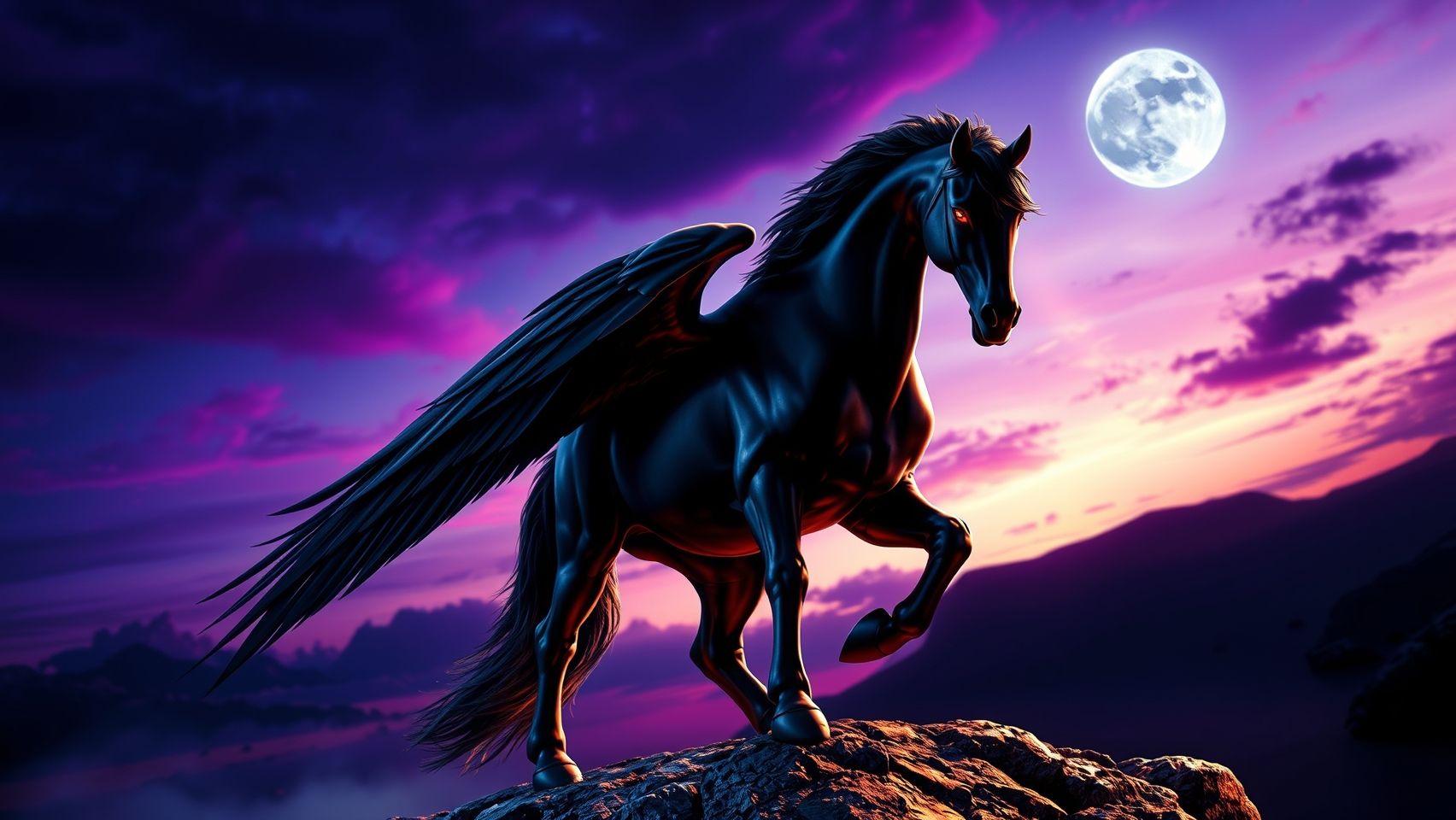 Download Pegasus With Black Wings Looking At