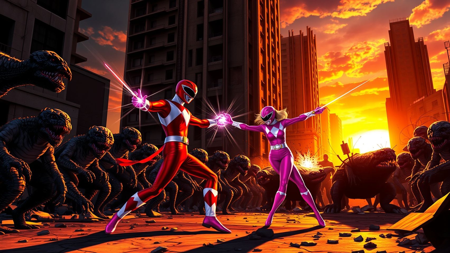 Download Power Ranger Rojo Y Rosada Peleando