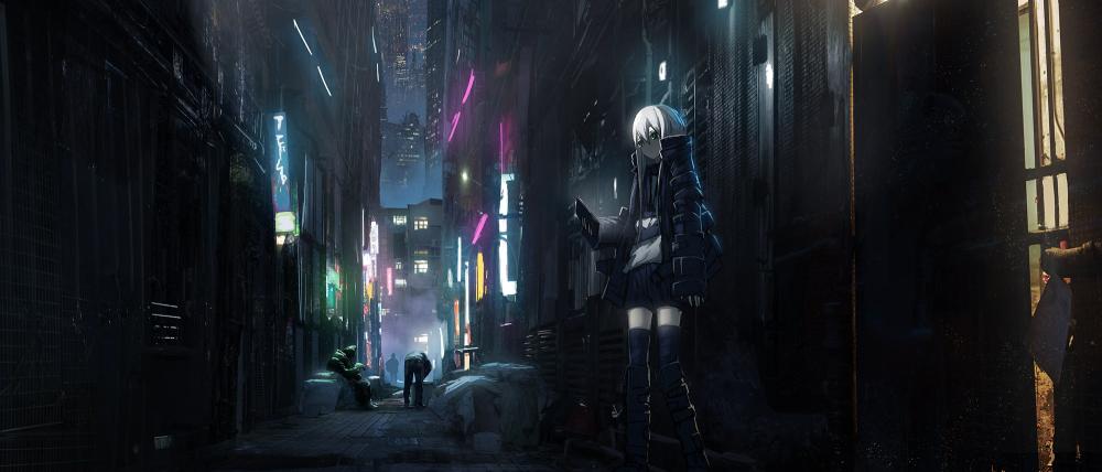 Download anime girls dark city