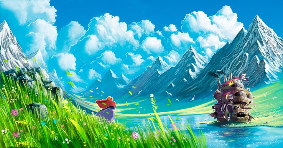 Download landscape mountains Studio Ghibli