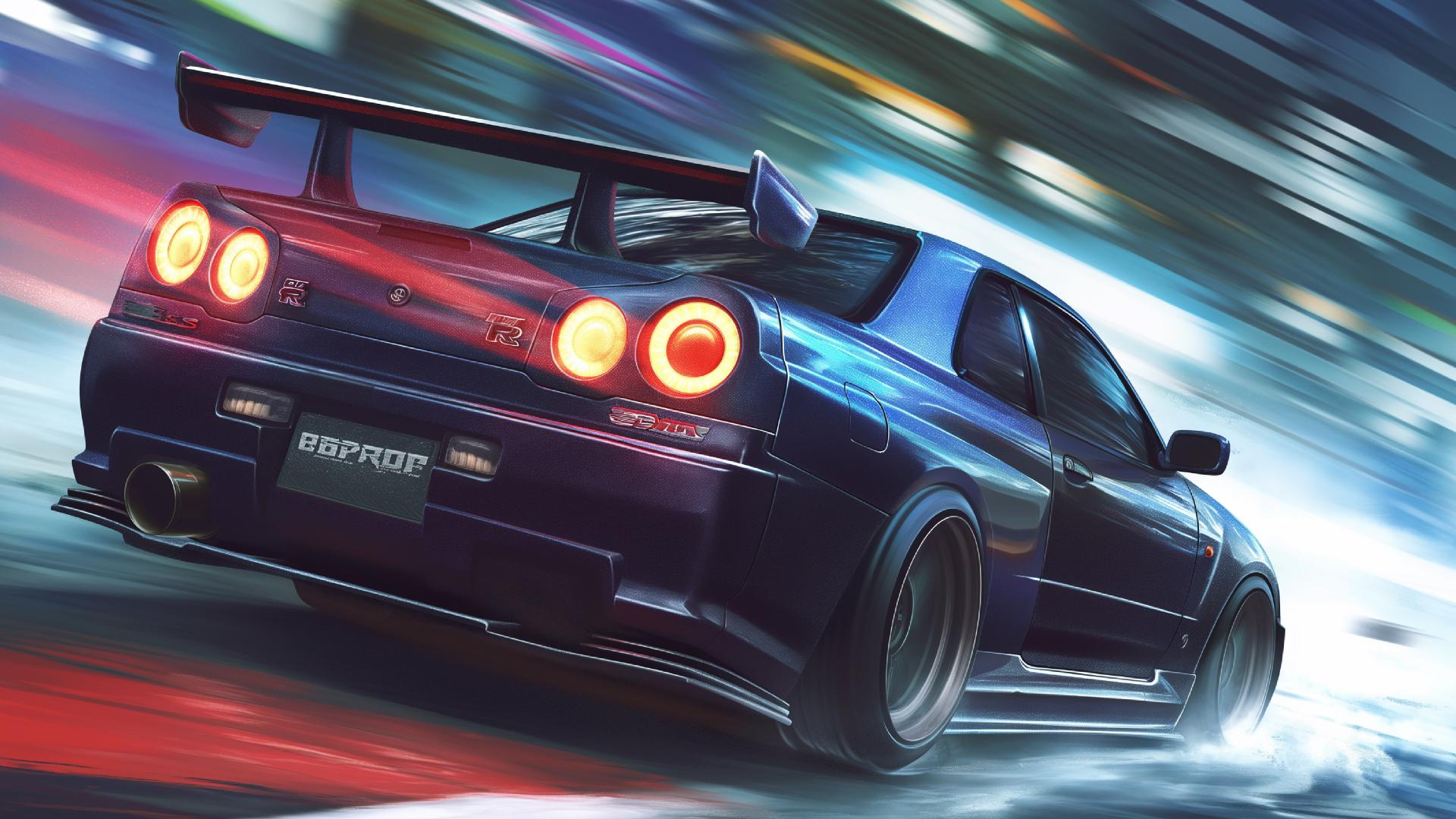 Download Nissan Skyline R34 Night Race Desktop Wallpaper