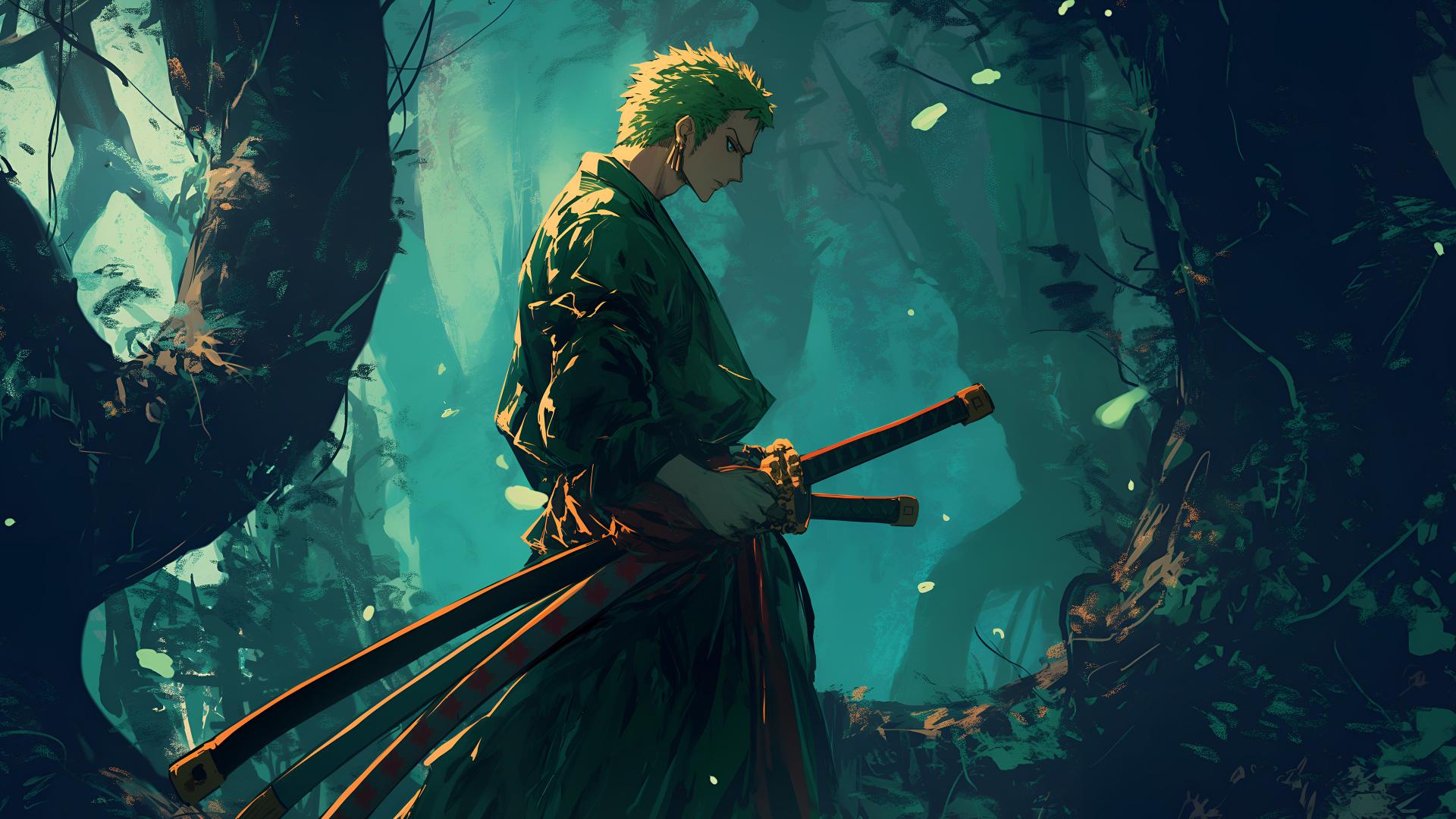 Download Zoro One Piece Forest Night Scene