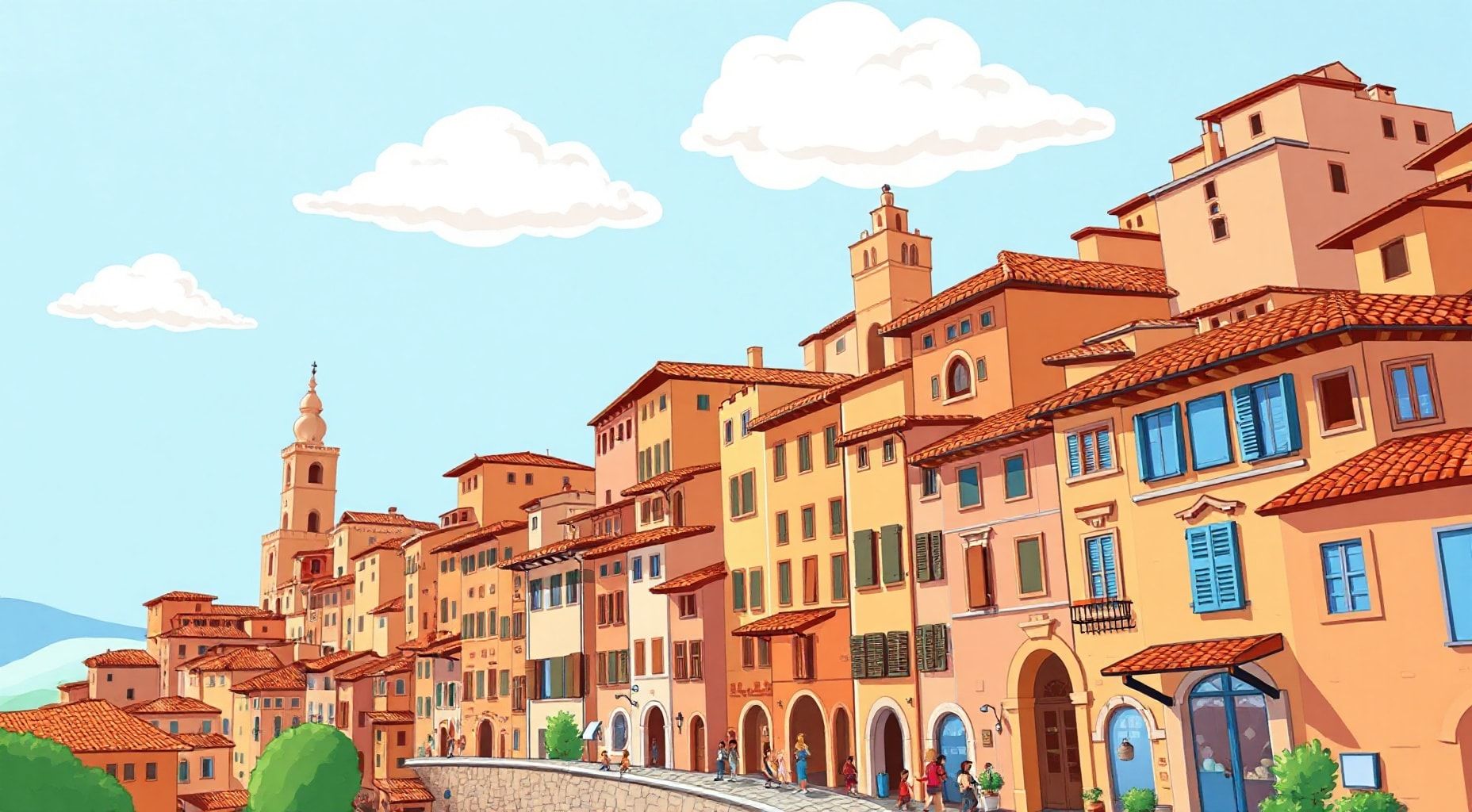 Download Siennas Cityscape Drawned In Cartoon Style