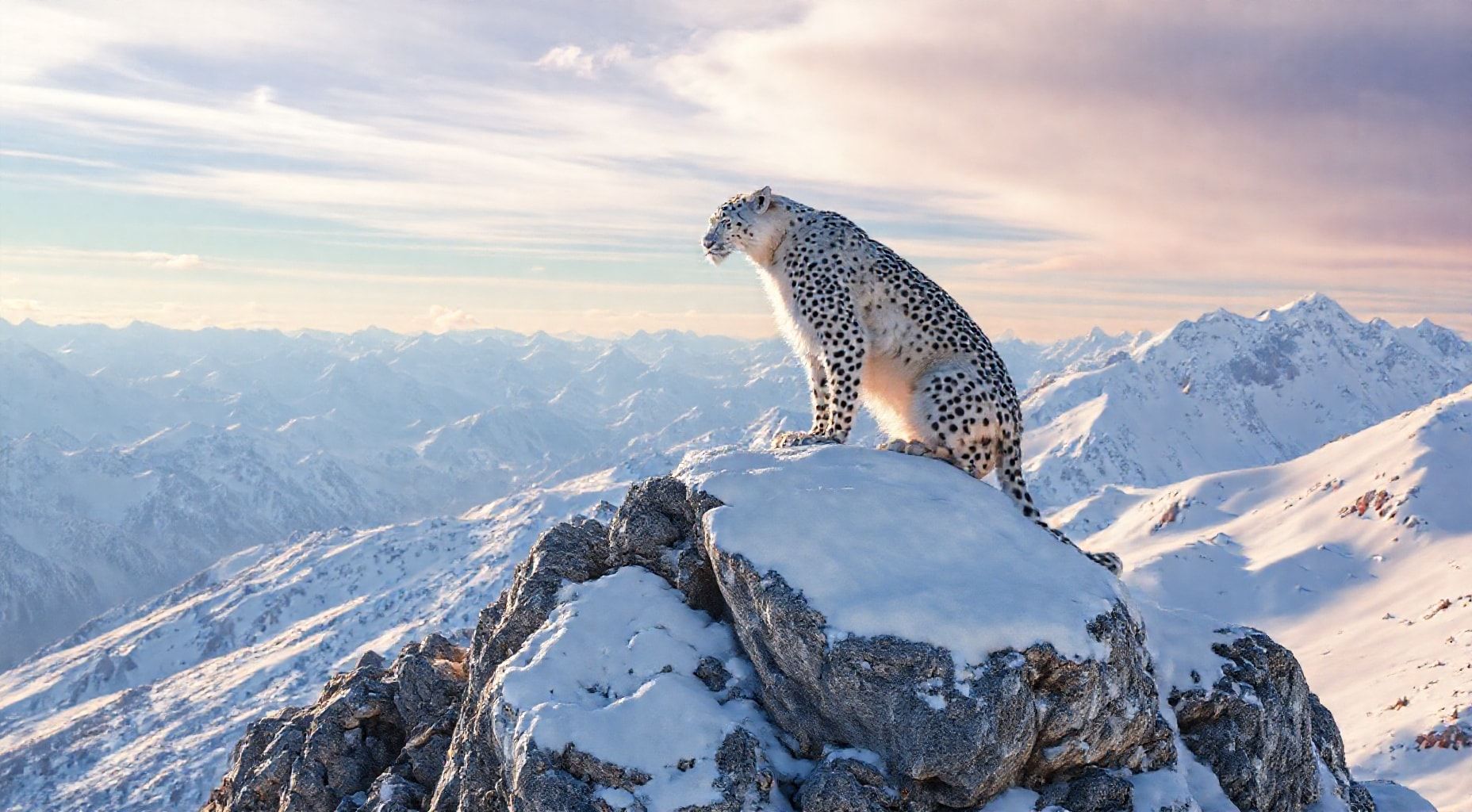 Download Solitary Snow Leopard In The Mountains