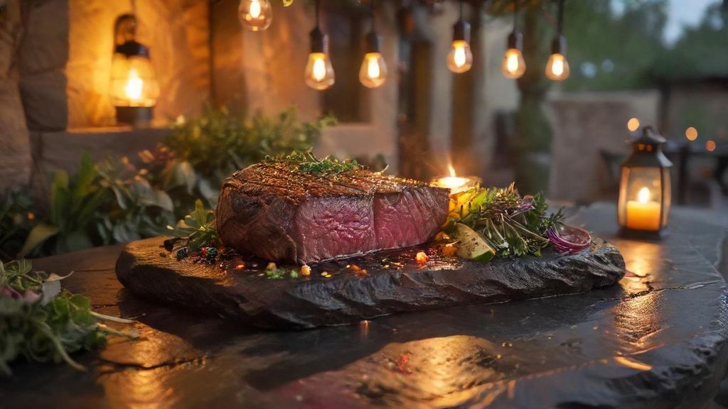 Download Tasty Steak On Hot Stone