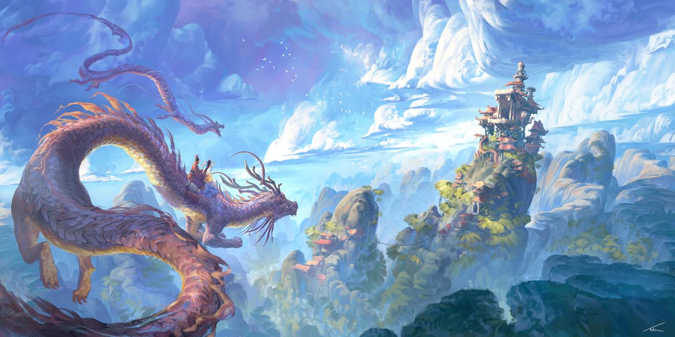 Download red dragon painting landscape