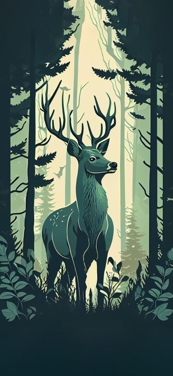 Download Deer In Forest Sage Green