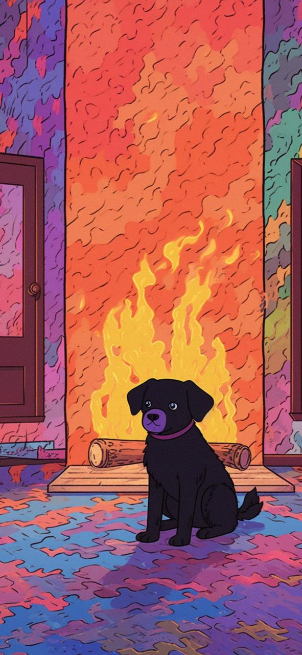 Download Cute Black Dog Near The Fireplace